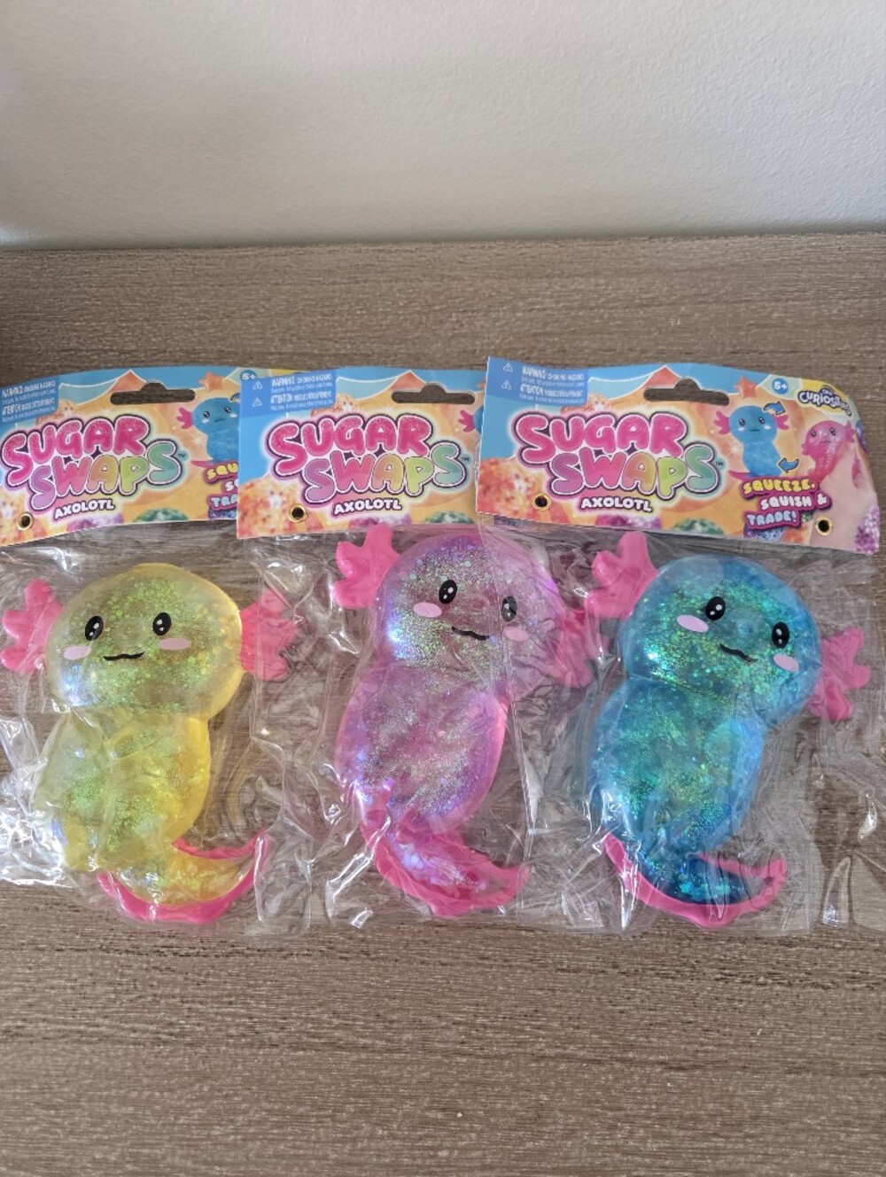 3pc Sugar Swaps Axolotl Glitter Squishy Bundle  -